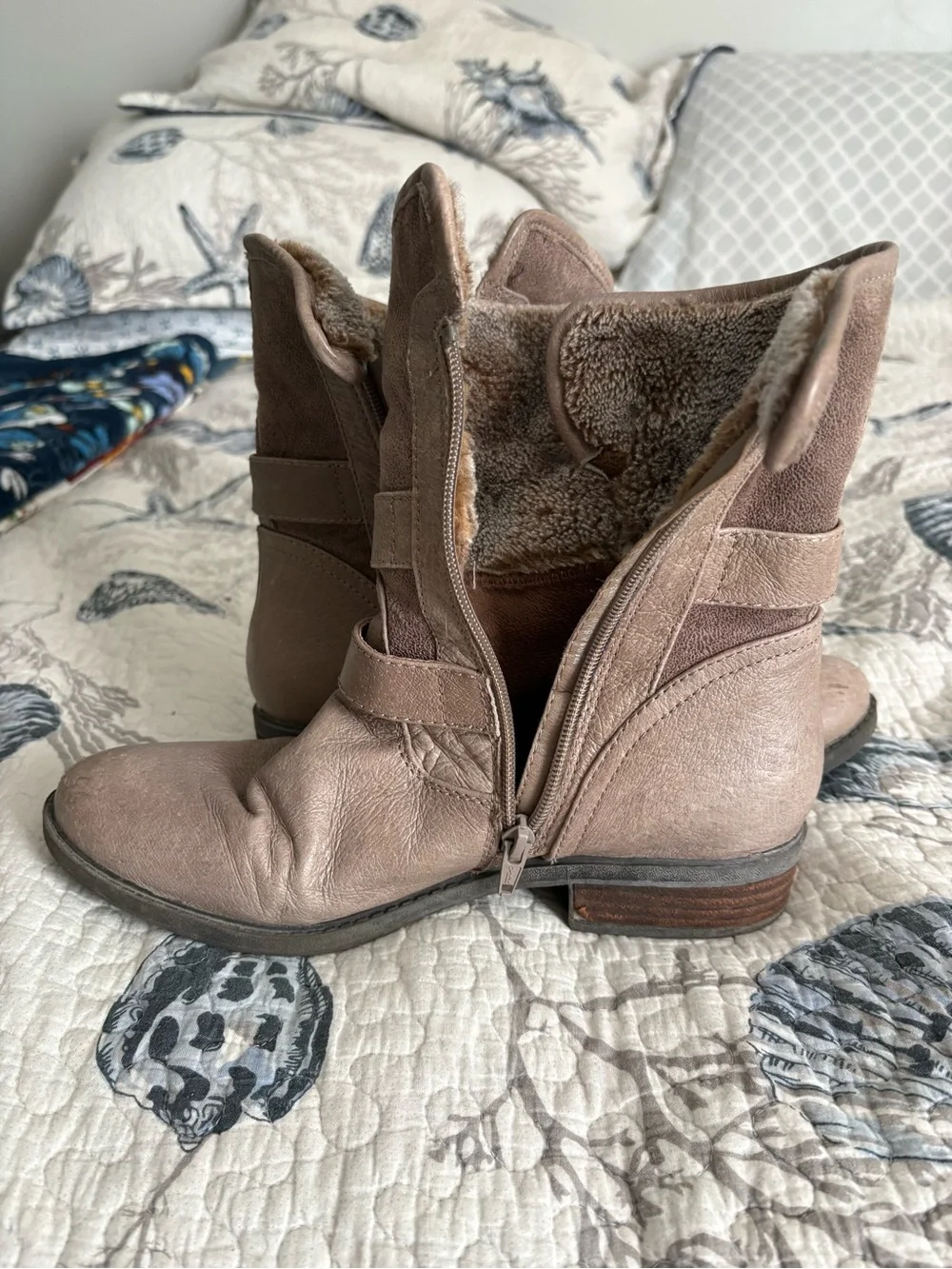 BareTraps Women's Dual-Buckle Ankle Boots in Taupe